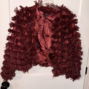 Daisy Red Teddy Jacket with Shaggy Fringe